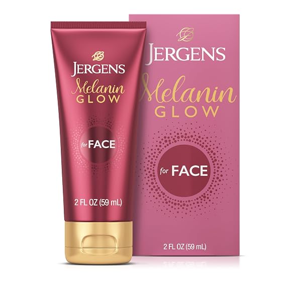 Jergens Melanin Glow Facial Glow Enhancer, 2 fl oz | Hyaluronic Acid, Non-Comedogenic, Dermatologist Tested, Boosts Radiance, Lightweight Hydration
