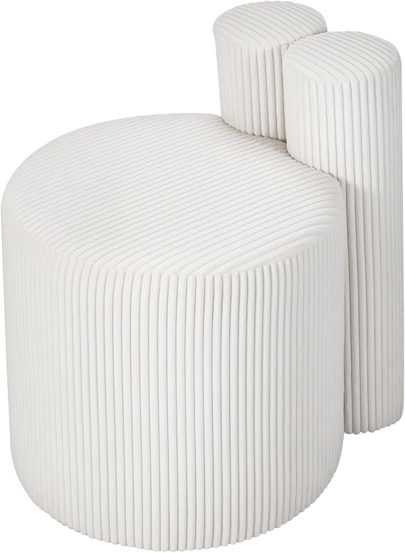 Modern Round Ottoman, Pouf Ottoman Footstool, Upholstered Foot Rest Vanity Stool for Living Room, Bedroom, Corduroy White