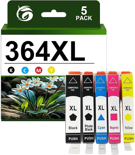 364XL Ink Cartridges Replacement for HP 364XL 364 XL Ink Cartridge Combo Pack Compatible for HP Photosmart 5510 5520 6510 6520 7510 7520 Officejet 4610 4620 Deskjet 3070A Printers, 5 Pack(KCMY)