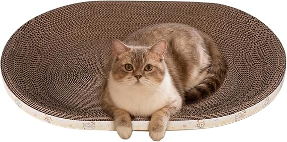 Cardboard Cat Scratcher Funny Corrugated Oval Furniture Protector | Cat Scratcher Bed Pet Supplies for Small Large Kitten Play Sleep Outdoor Home Living Room Bedroom Floor