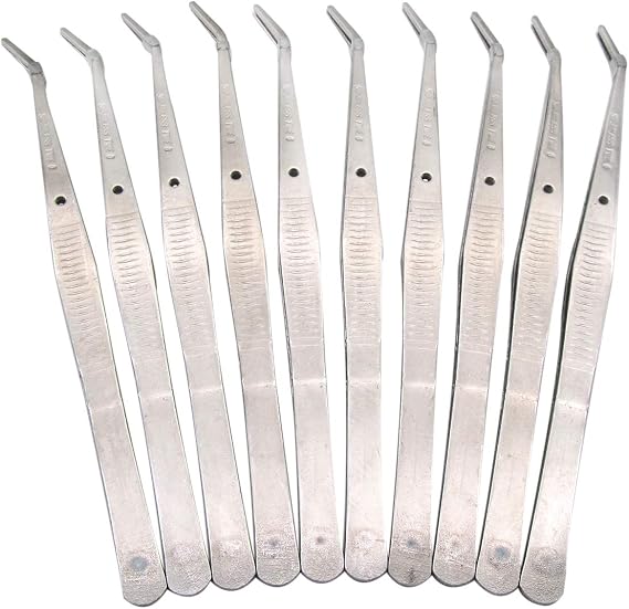 CKPSMS Brand - #TWE6 Stainless Steel 6" Deluxe Bent Tweezers Long (10PCS)