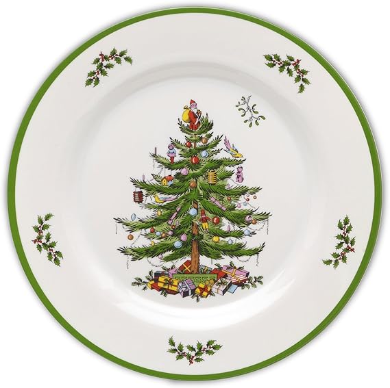 Spode Christmas Tree Melamine Dinner Plate (Set of 4) - 11 Inch Shatterproof Serving Plate for Holiday Meals, Holiday Party - Festive Tableware for Indoor & Outdoor Use, Dishwasher Safe Dinnerware