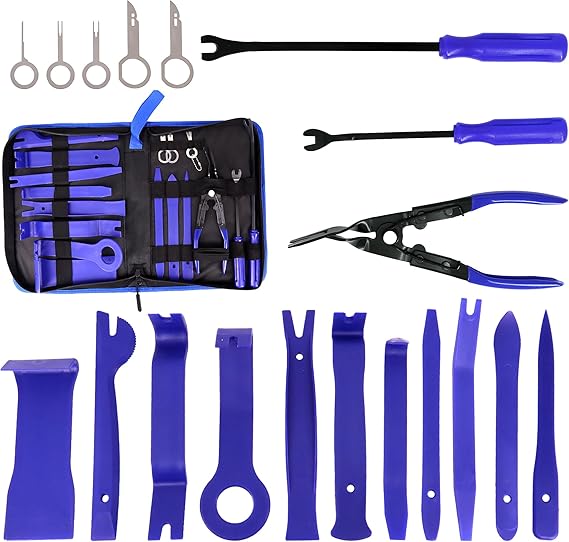 19Pcs Trim Removal Tool,Auto Clip Pliers Fastener Remover Set with Storage Bag,Car Pry Tool Kit for Door Panel Dashboard Body,Panel, Audio, Dash, Window and Upholstery, Blue