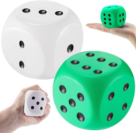 Zomiboo 2 Pcs 2.3'' Large Foam Dice for Classroom 6 Sided, Green,White