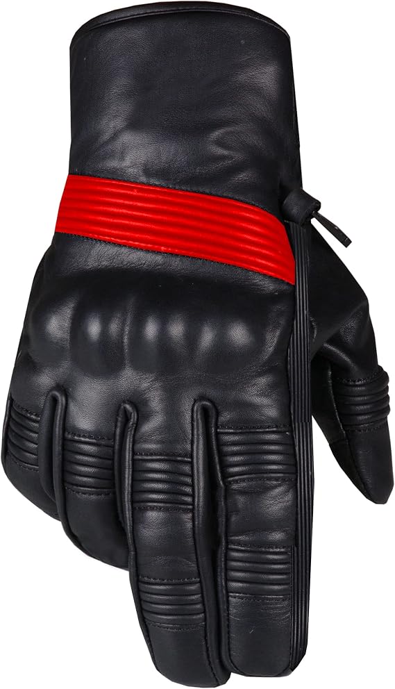 REVOLT Leather Motorcycle Gloves for Men, Stretch Panels, Touchscreen