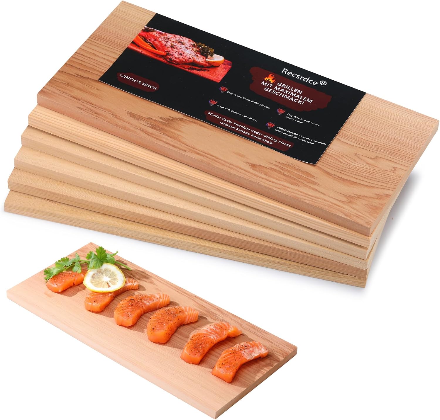 Grilling Planks, Easily Infuse Smoky Flavor into BBQ, Fish, Meat, Veggies, and More,Thick Barbecue Board， Grilling Gift Idea 5.5x11.5-6 Pack