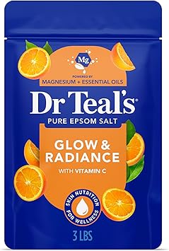 Dr Teals Pure Epsom Magnesium Salt Soak, Glow & Radiance with Vitamin C & Citrus Essential Oils, 3 lbs