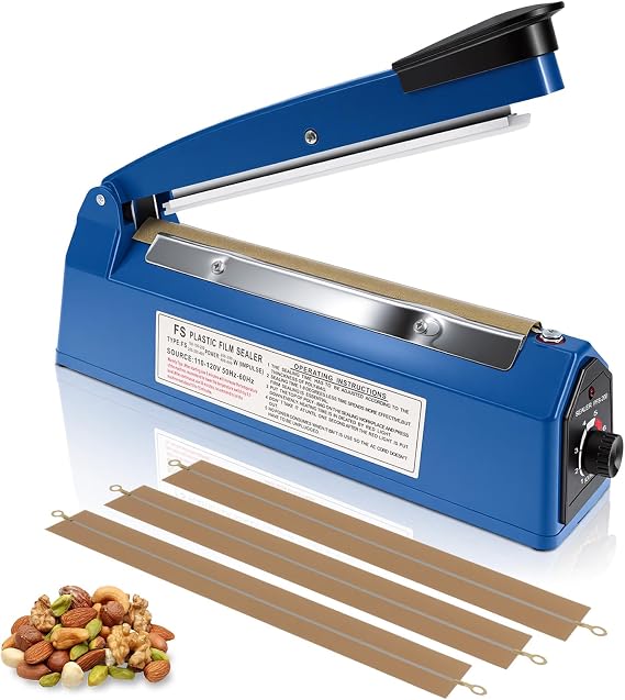8 Inch Impulse Heat Sealer Machine with Extra Replace Element Grip, Blue