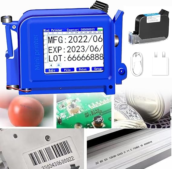 Handheld Printer Portable, Handheld Inkjet Printer with 2.4 Inch Touch Screen Quick-Drying Inkjet Coding Machine for Expire Date, Barcode, QR-Code, Logo, Batch Series Number (Color : 12.7mm)
