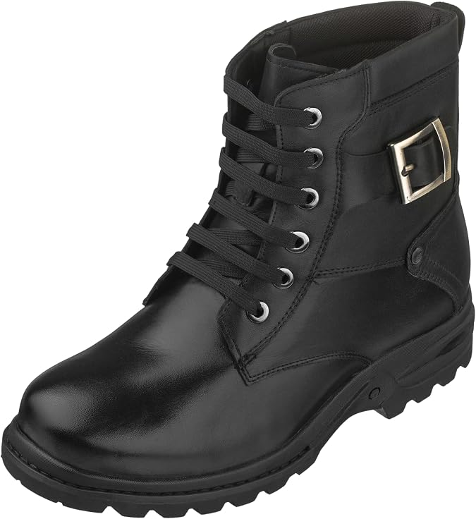 CALTO Men's Invisible Height Increasing Elevator Shoes - Black Premium Leather Lace-up High-top Ankle Boots - 3.2 Inches Taller - T14002