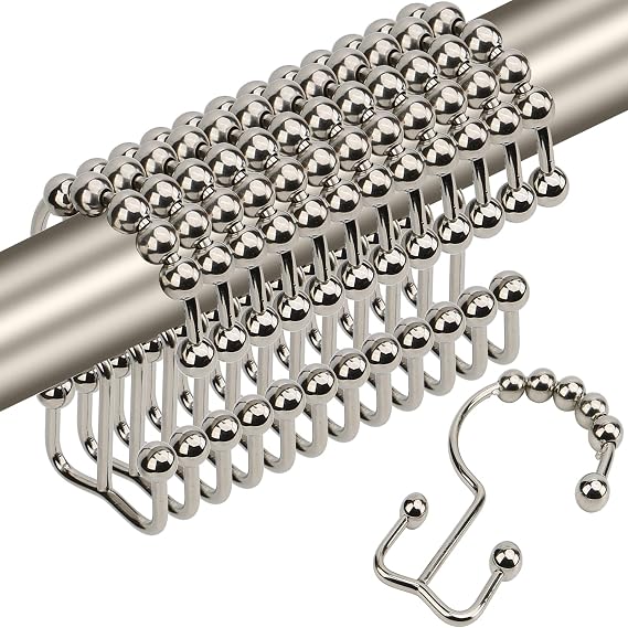 Gidse Shower Curtain Hooks,Sturdy Stainless Steel Double Sided Shower Hooks Rings for Bathroom Shower Curtain Rods Curtains Set of 12 Hooks - Nickel