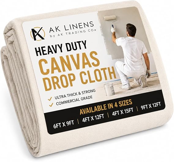 AK Trading CO. Heavy Duty Canvas Drop Cloth, Painters Drop Cloth for Furniture & Floor Protection with Sturdy Double Stitched Edges (6 ft x 9 ft)
