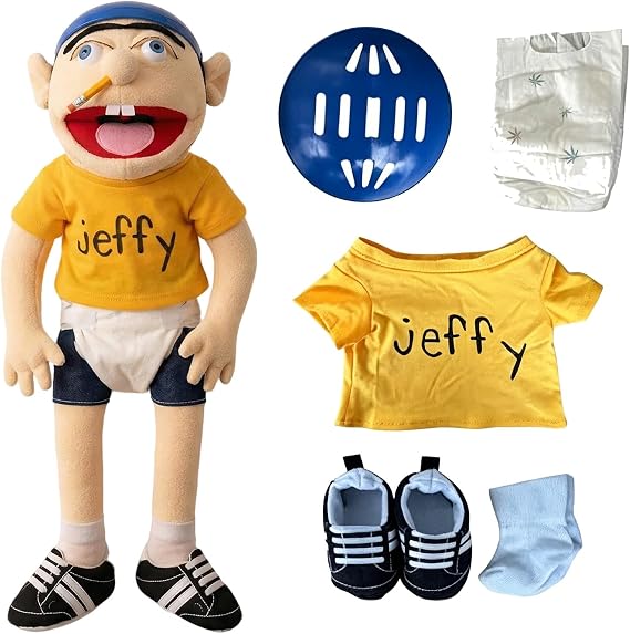 Jeffy Hand Puppet 60cm, Talking Plush Puppet with Movable Mouth, Interactive Funny Hand Puppets for Kids, Role Play Storytelling Toy, Birthday