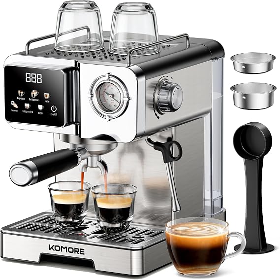 Espresso Machine, 20 Bar, 1.6L, Touch Screen Coffee Machines | Latte Machine, Milk Frother, Removable Water Tank, Warm Cup Area, Memory Function, Espresso & Cappuccino Machines For Home
