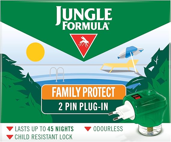 Jungle Formula Indoor Mosquito Killer Plug-in, Up to 45 Nights | For overnight indoor use, kills mosquitoes, midges and small flying insects, 0.90% prallethrin vapour, up to 45 nights