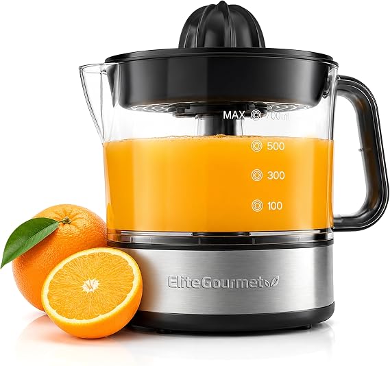 Elite Gourmet ETS623 Electric Citrus Juicer, 24 oz, Black/Stainless Steel