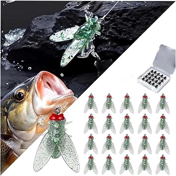 20pcs Bionic Fly Fishing Soft Bait, Bionic Fly Fishing Lure Fish Attractant Fishing Gear, Color Small Fly Hook Fly Fishing Bait, Silicone Artificial Fishing Lure with Sharpened Hook