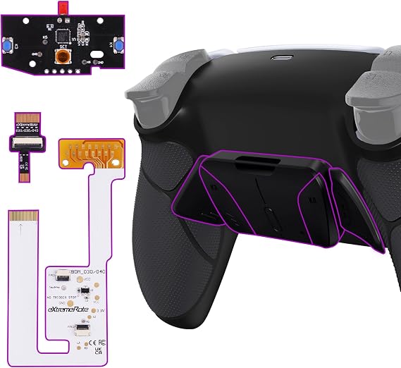 eXtremeRate Black Rubberized Grip Programable RISE4 V4 Remap Kit for PS5 Controller BDM-030 040 050 060, Upgrade Board, Redesigned Black Back Shell, 4 Back Buttons for PS5 Controller - NO Controller