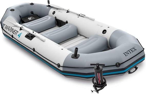 Intex Water Sport Mariner 4 Inflatable Dinghy Tender Boat with Paddles and Pump, Grey, 328 x 145 x48