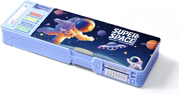 Pop Up Multifunction Pencil Case with Pencil and Eraser, Cute Cartoon Pen Box Organizer Stationery, Sharpener, Schedule, Best Birthday Gifts for Kids Teens(Light blue)