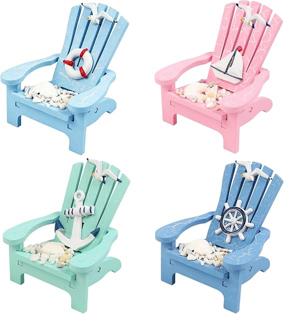 4 Pack Wooden Handmade Mini Chair Ornament Beach Decor Nautical Decoration for Bathroom Bedroom Decor Home Decor Article Home Office Desk, 4 x 3.75 x 3.75 inches (4 Color)