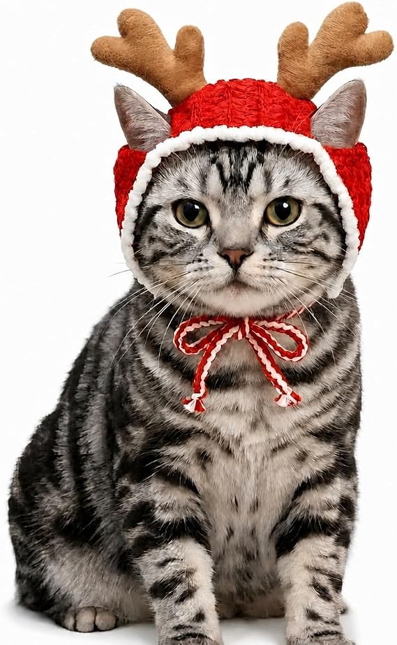 Handmade Dog Christmas Antlers,Anti-Slip Cat Reindeer Antlers,Headband Christmas Cat Hat,Adjustable Reindeer Costume,Grinch Antler for Rabbits,Gifts for Pets
