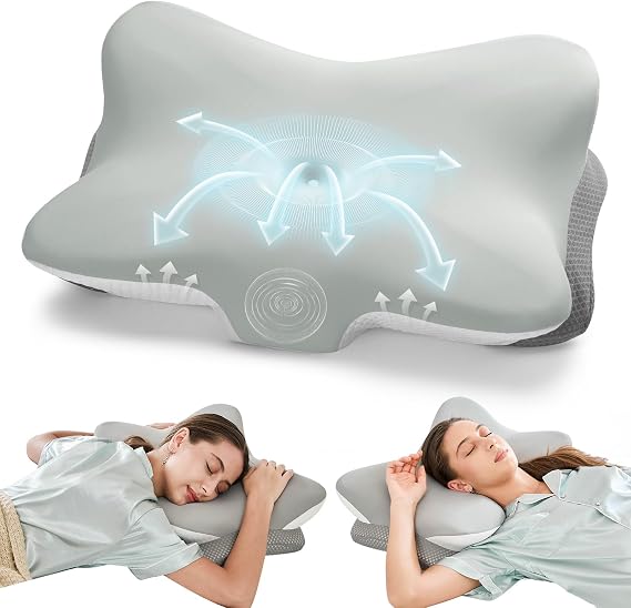Krightlink Ergonomic Memory Foam Cervical Pillow Contour Design | Dual Heights Odorless Orthopedic Neck Pain Relief Support for Side Back Stomach Sleepers with Washable Breathable Pillowcase