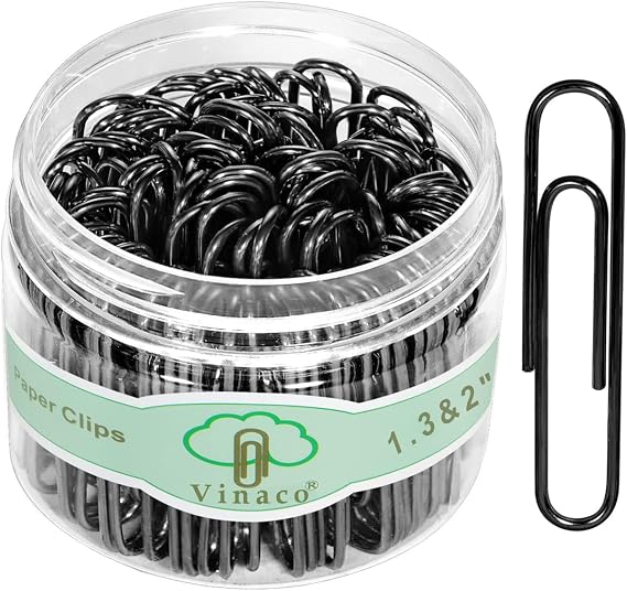 Vinaco Paper Clips Black, 400 Pcs Medium & Large 1.3" & 2", Rustproof