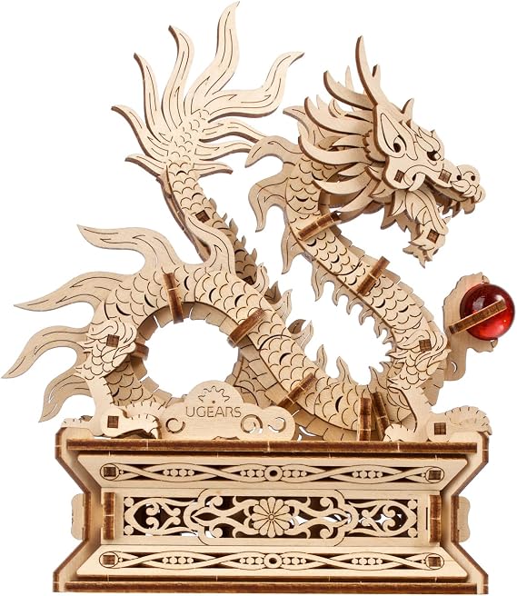 UGEARS Wood Dragon 3D Puzzle 3D Wooden Puzzles for Adults, Wooden Models for Adults to Build, Mechanical Puzzle Box with Hidden Compartment, DIY Model Kit, Brain Teaser, Unique Chinese Dragon Gift