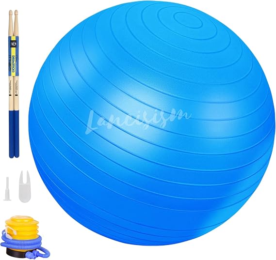 Cardio Drumming Equipment Set - 26" Exercise Ball with Pump and Weighted Cardio Drumming Sticks with Grips - Fitness Yoga Ball Drumsticks Workout for Balance, Rhythm, Aerobic Moves, Dance, Gymnastics