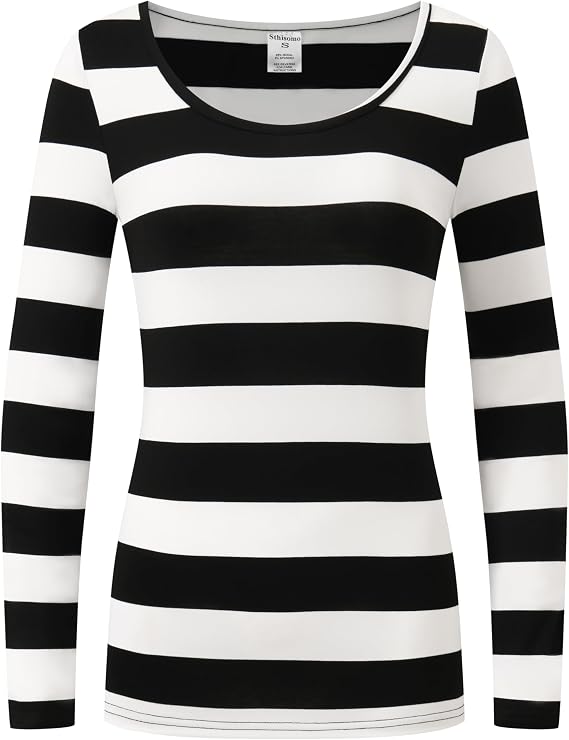 Women's Casual Long Sleeve Striped Scoop Neck T-Shirts