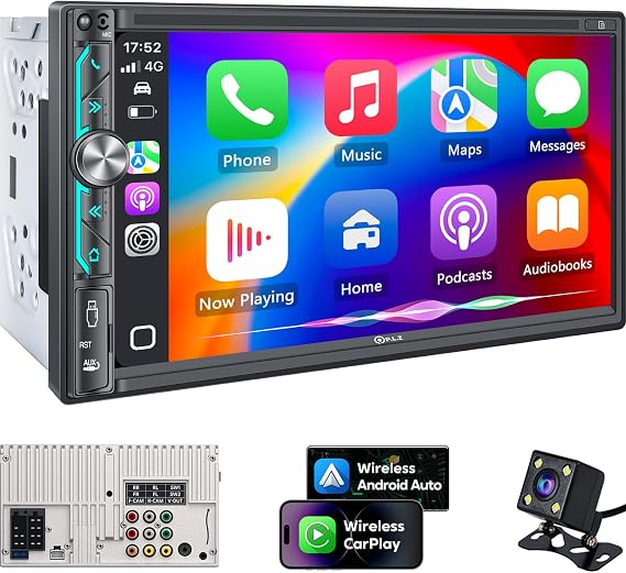 PLZ 7" Wireless Double Din Car Stereo, Apple CarPlay Radio & Android Auto