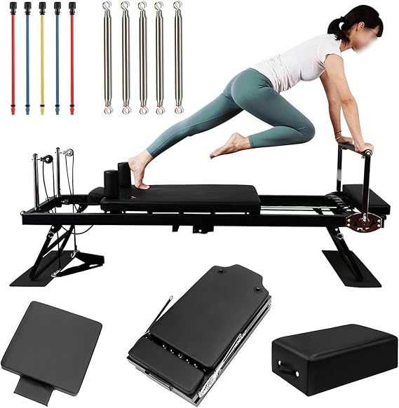 Pilates Reformer Machine Set Foldable Pilates Equipment Multifunctional Abdominal Board for Home and Workout with Pilates Sitting Box, Springboard