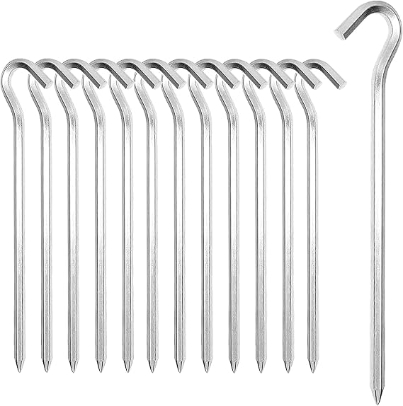 Tent Pegs 14/26 Pack: Heavy-Duty 18 cm Tent Pegs Metal Tent Hooks Aluminium Pegs for Hard Floors Ideal for Garden Camping Fishing and Camping (14 Silver)