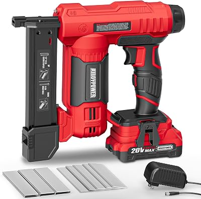 ALLOYPOWER 2 in 1 Cordless Brad NailerElectric Stapler with 2.0Ah Battery and Charger,1000pcs Nails and 500pcs Staples Included for Home Improvement & Woodworking