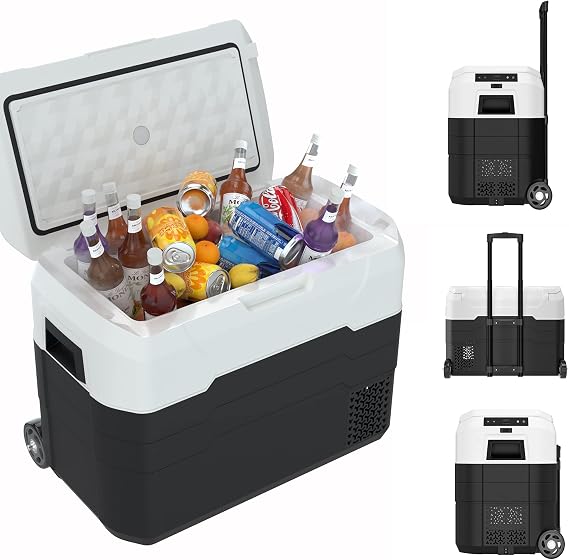 42.5 Quarts Electric Car Refrigerator Freezer AC/DC Compressor Cooler -4F To 50F Portable Car Fridge w/Telescopic Handle & Wheels for Car RV Truck Vehicle Travel Outdoor Camping Boating Fishing