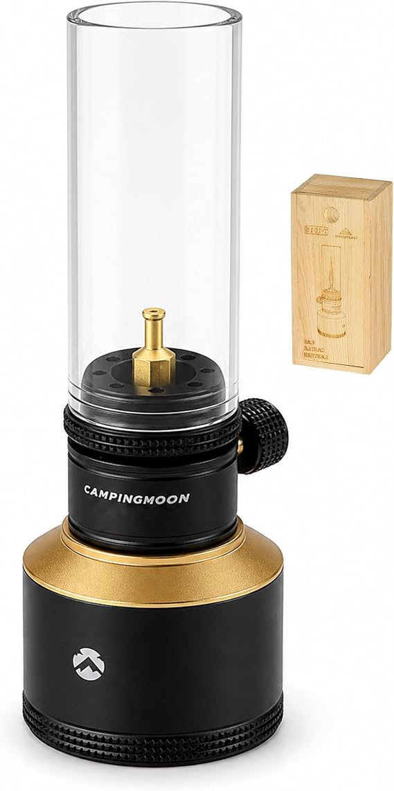 CAMPINGMOON Camping Gas Candle Lantern 15g Refillable Tank (Black) | Soft candle style glow for camp tables and outdoor dining