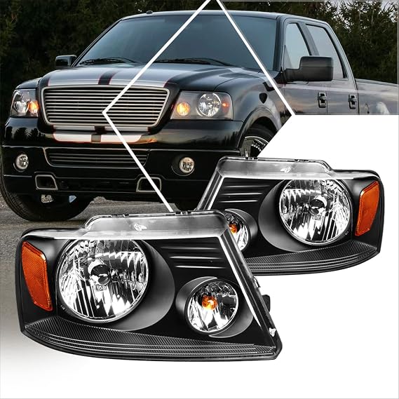 2Pcs Replacement Headlights Assembly Compatible with Ford F150 04-08/Lincoln Mark LT 06-08,Black Housing/Amber Corner