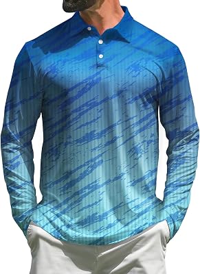 ELETOP Mens Golf Shirts Long Sleeve Print Performance Polo Shirts Moisture Wicking Dry Fit Golf Polo for Men