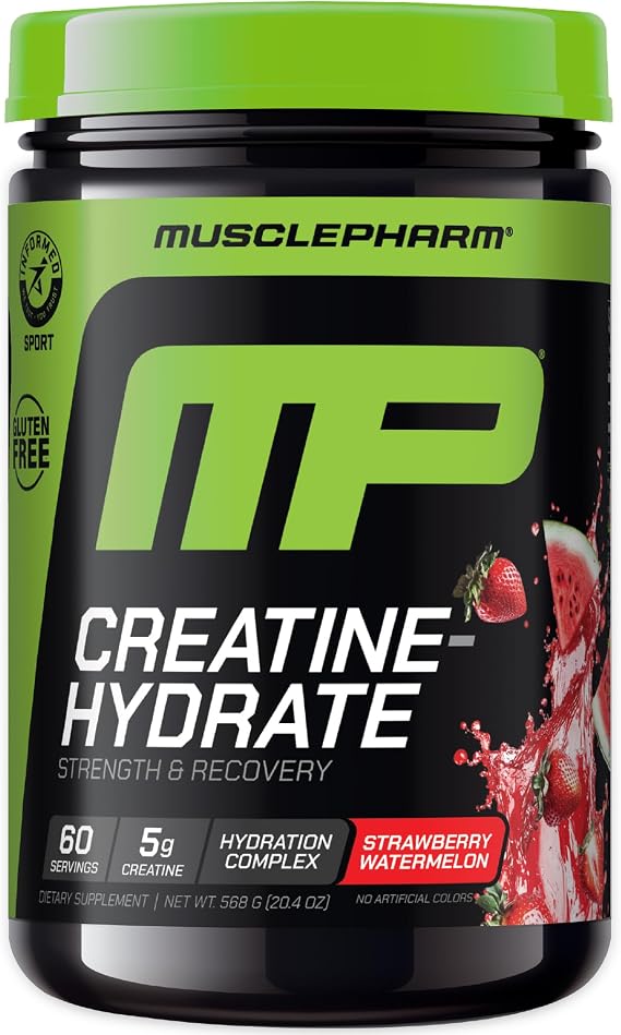 Muscle Pharm Creatine Monohydrate Powder for Strength and Recovery - Flavored Pre/Post Workout Supplements with Hydration Complex, 5g Creatine and Electrolytes - 60 Servings - Strawberry Watermelon