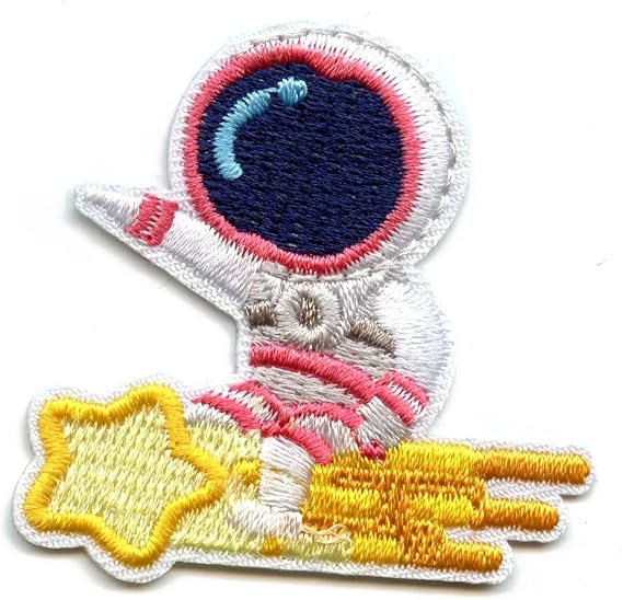 Pink Astronaut On Shooting Star Patch Space Embroidered Iron On Small