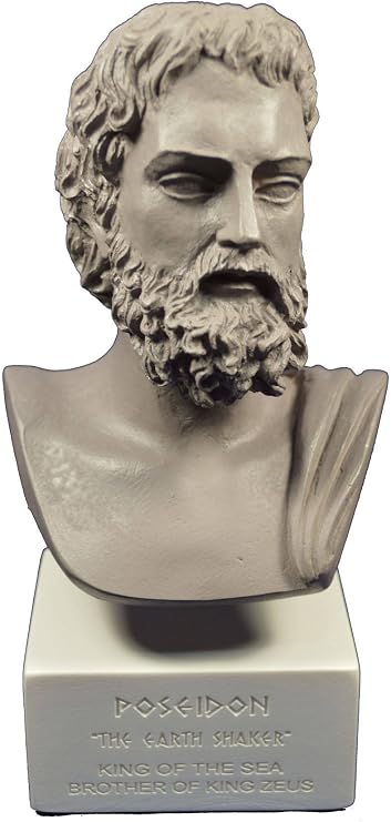 Poseidon sculpture ancient Greek God of the sea Neptune museum reproduction bust Grey color