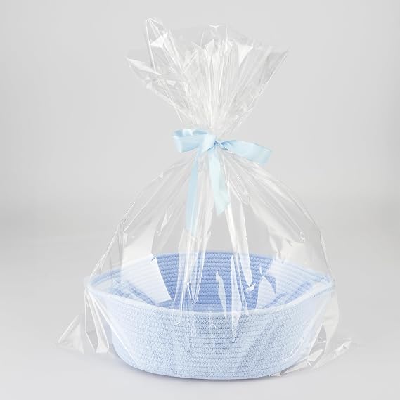 Baby Gift Basket with Gift Bag and Ribbon, Empty to Fill, Blue