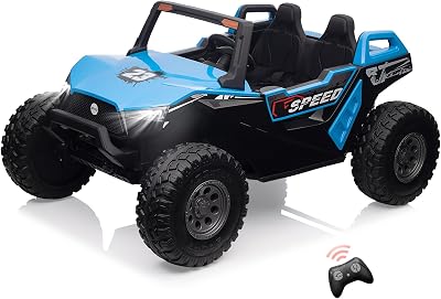 24V 2 Seater Ride on Car for Kids, 4WD UTV Electric Cars with Remote Control, 21 2 SeatsOne More Foldable Seat, 15.4 Large EVA Wheels, Max Load 140LBS, Music, Light, Blue