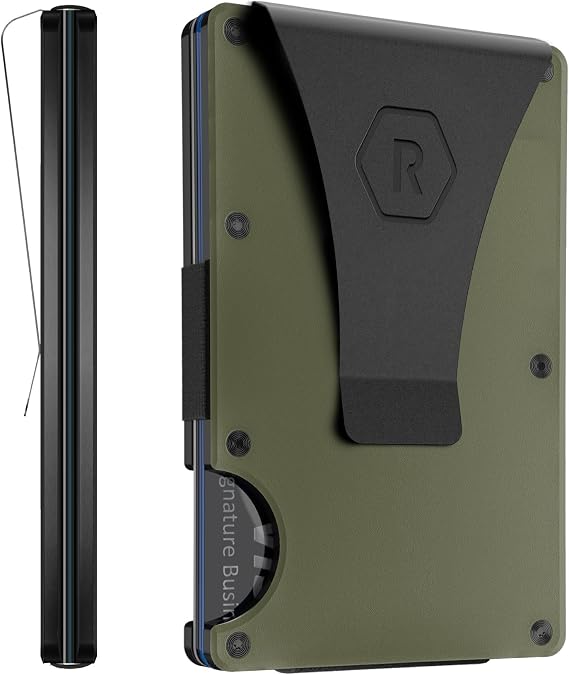 The Ridge Wallet for Men - Slim Minimalist Compact Wallet and Card Holder, RFID Protected Front Pocket Wallets for Men with Integrated Money Clip (Matte Olive)