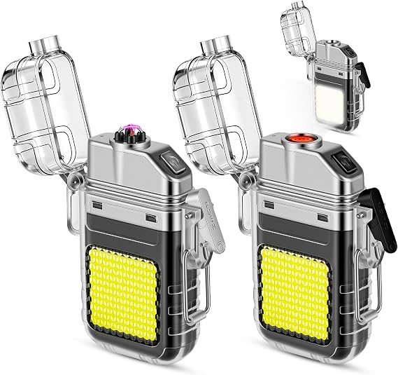 2 Pack Waterproof Dual Arc Plasma Lighter with 3-Mode Flashlight