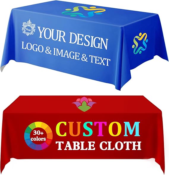 Custom Table Cloth with Business Logo Text, Custom Tablecloth, Personalized Table cloth for Business Tradeshow Events, Customized Table Cloth with Logo for Birthday Wedding Anniversary Decoratio 6FT