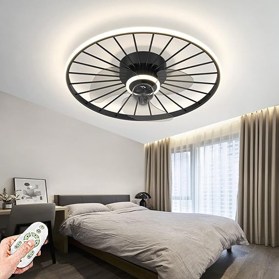 Mute Ceiling Fan with Light and Remote Control, Modern LED 50W Fans Ceiling Lamp LED Quiet Modern Ceiling Fan with Light Bedroom Living Room Fan Ceiling Lights (Black)
