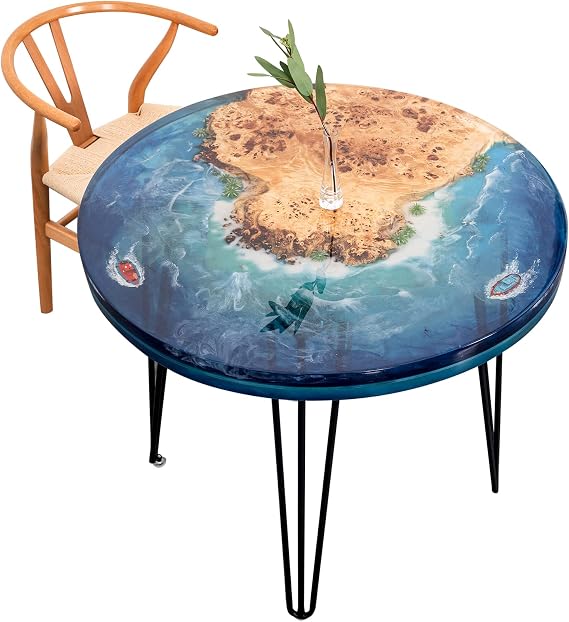 Coffee Table with Turquoise Epoxy Resin and Timber Live Edge River Table Stylish Modern Round Wooden Rustic Dining Table for Office Living Room Apartment Kitchen Nordic Style Elegant Home Decor