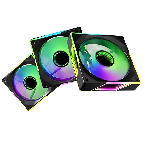 120mm RGB Case Fan, 4 Pin Control, Silent Infinity Mirror Fan (3, Black, Reverse 120mm)